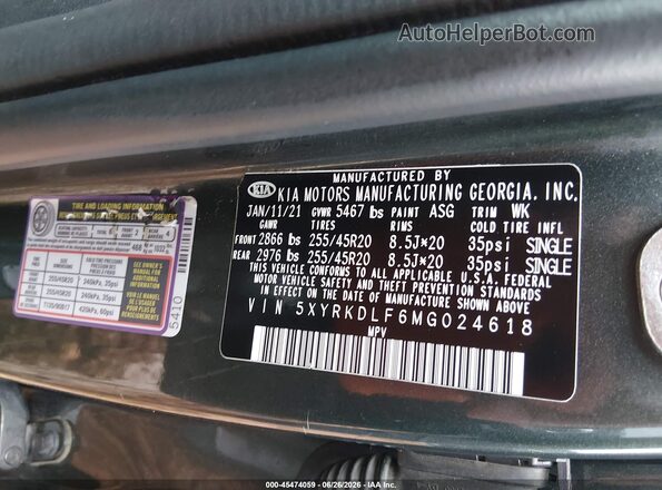 5XYRKDLF6MG024618 2021 KIA SORENTO Gray Widok komory silnika