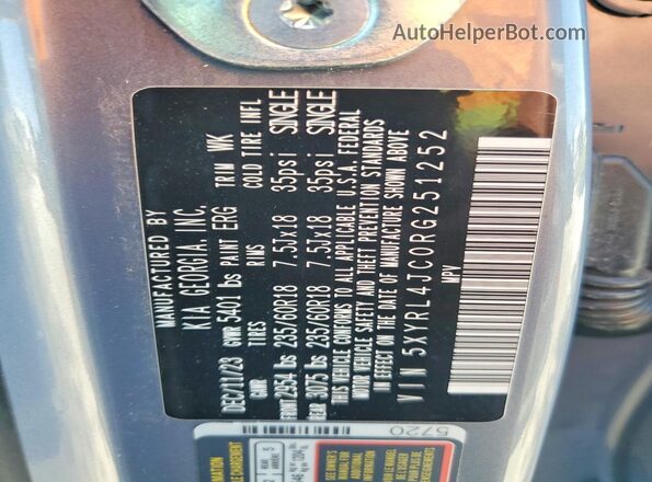 5XYRL4JC0RG251252 2024 KIA SORENTO Gray Widok naklejki z numerem VIN