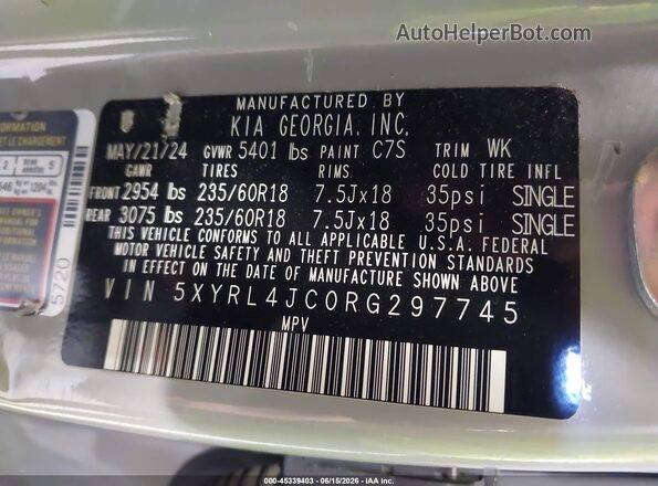 5XYRL4JC0RG297745 2024 KIA SORENTO Gray Vista del compartimento del motor