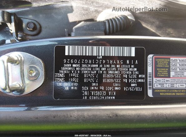 5XYRL4JC1RG270926 2024 KIA SORENTO Серый Вид подкапотного пространства