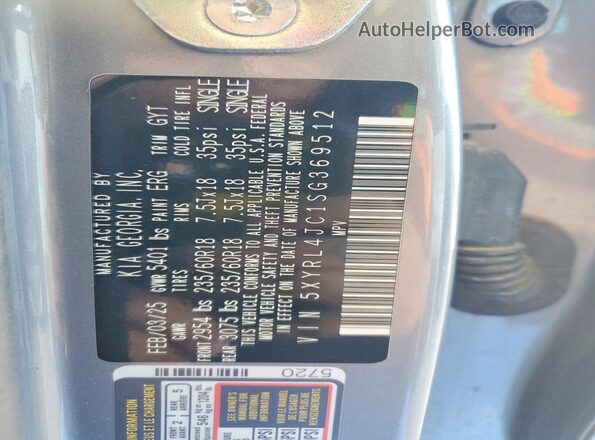 5XYRL4JC1SG369512 2025 KIA SORENTO Gray Vista de la etiqueta del VIN
