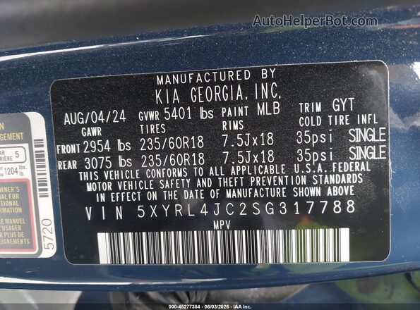 5XYRL4JC2SG317788 2025 KIA SORENTO Dark Blue Widok komory silnika