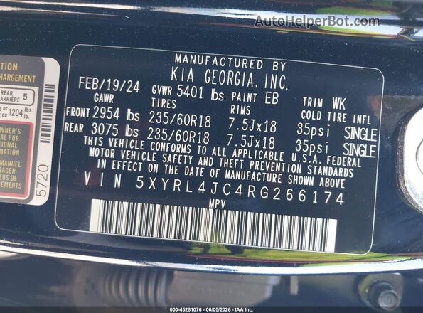 5XYRL4JC4RG266174 2024 KIA SORENTO Black Vista del compartimento del motor
