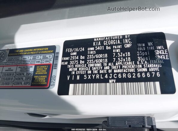 5XYRL4JC6RG266676 2024 KIA SORENTO White Engine compartment view