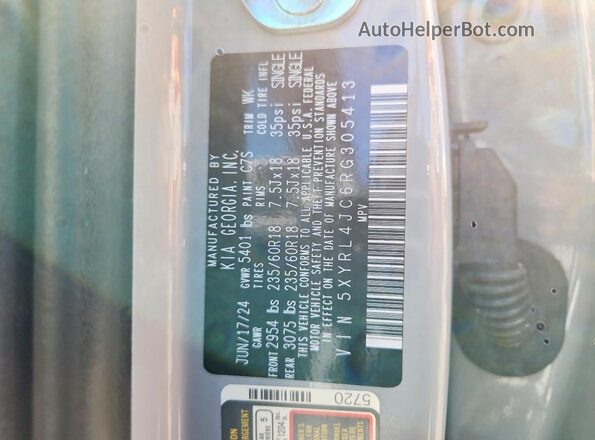 5XYRL4JC6RG305413 2024 KIA SORENTO Gray VIN կոդի պիտակի տեսք