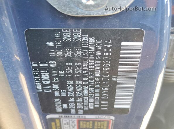 5XYRL4JC7RG278044 2024 KIA SORENTO Синий Вид наклейки с VIN-кодом