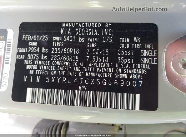 5XYRL4JCXSG369007 2025 KIA SORENTO Gray Widok komory silnika