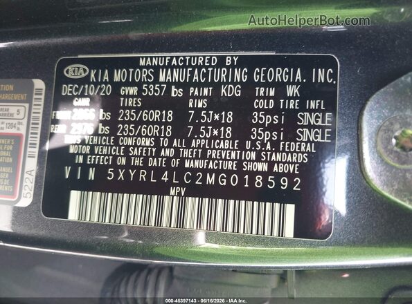 5XYRL4LC2MG018592 2021 KIA SORENTO Gray Engine compartment view