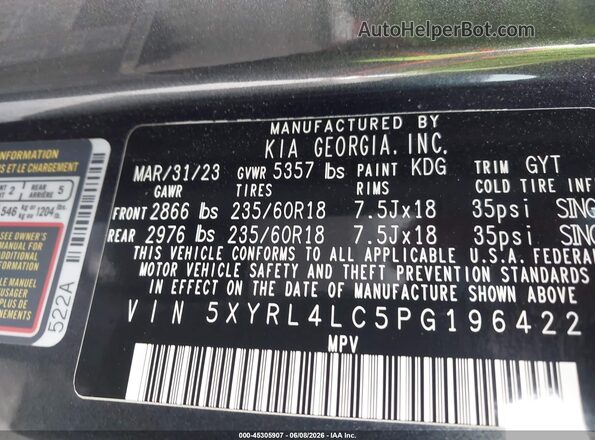 5XYRL4LC5PG196422 2023 KIA SORENTO Gray Engine compartment view