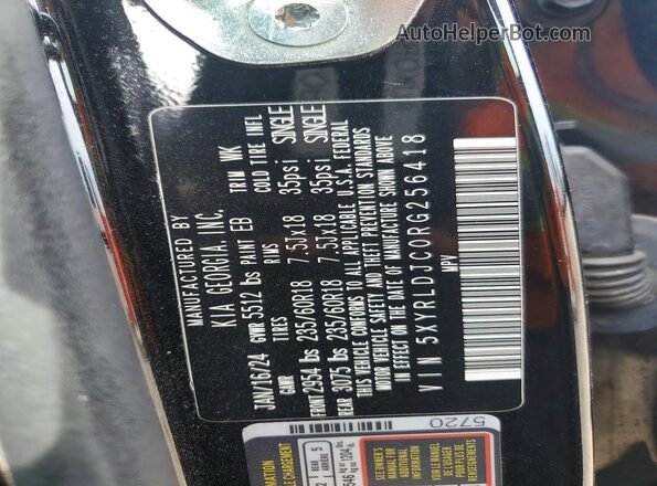 5XYRLDJC0RG256418 2024 KIA SORENTO Black VIN კოდის სტიკერის ხედი