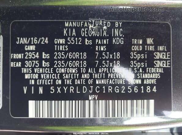 5XYRLDJC1RG256184 2024 KIA SORENTO Синий Вид подкапотного пространства