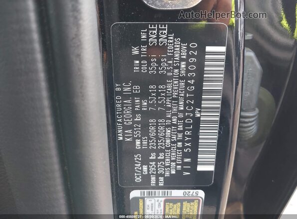 5XYRLDJC2TG430920 2026 KIA SORENTO Black Engine compartment view