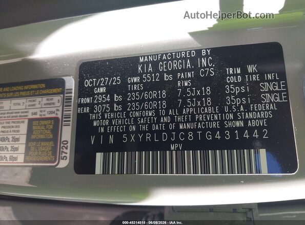 5XYRLDJC8TG431442 2026 KIA SORENTO Gray Widok komory silnika
