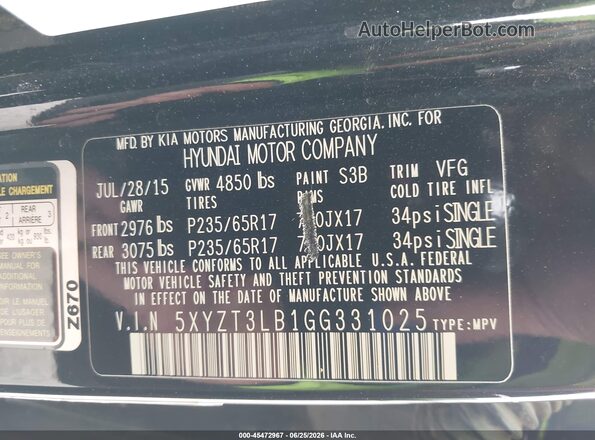 5XYZT3LB1GG331025 2016 HYUNDAI SANTA FE SPORT Black Vista del compartimento del motor
