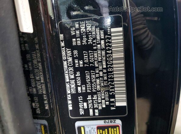 5XYZT3LB2GG342227 2016 HYUNDAI SANTA Black VIN կոդի պիտակի տեսք
