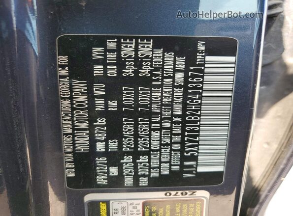 5XYZT3LB2HG413671 2017 HYUNDAI SANTA Gray VIN კოდის სტიკერის ხედი