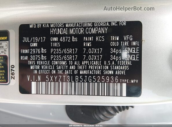 5XYZT3LB5JG525936 2018 HYUNDAI SANTA FE SPORT Silver Շարժիչի բաժամունքի տեսք