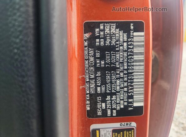 5XYZT3LB6GG373433 2016 HYUNDAI SANTA Orange Vista del compartimento del motor