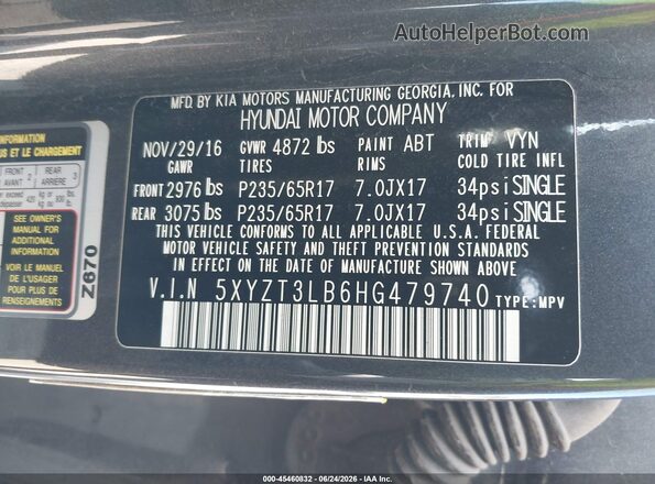 5XYZT3LB6HG479740 2017 HYUNDAI SANTA FE SPORT Gray ძრავის განყოფილების ხედი