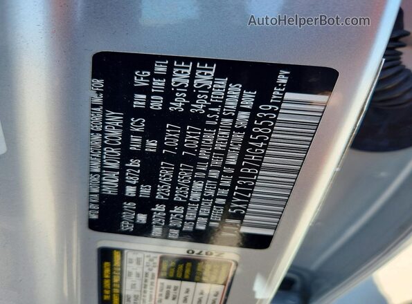 5XYZT3LB7HG458539 2017 HYUNDAI SANTA Silver 