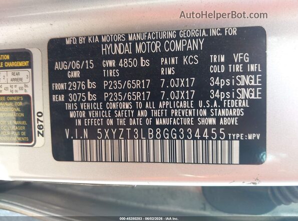 5XYZT3LB8GG334455 2016 HYUNDAI SANTA FE SPORT White Engine compartment view