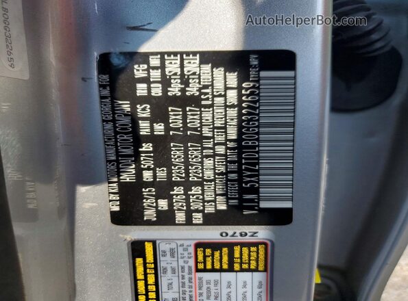 5XYZTDLB0GG322659 2016 HYUNDAI SANTA Silver VIN կոդի պիտակի տեսք