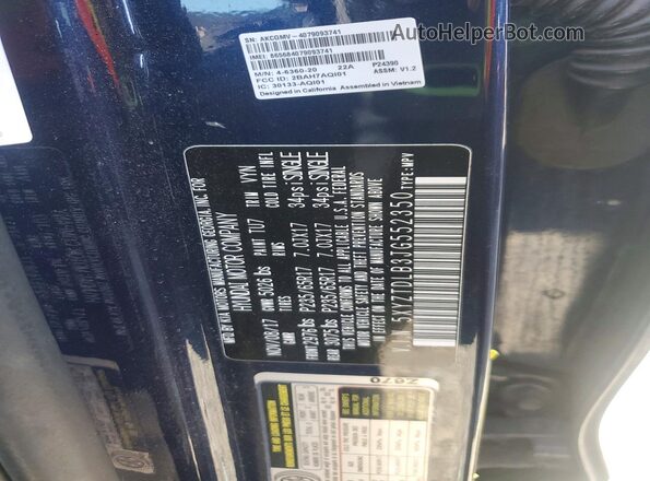 5XYZTDLB3JG552350 2018 HYUNDAI SANTA Blue VIN კოდის სტიკერის ხედი