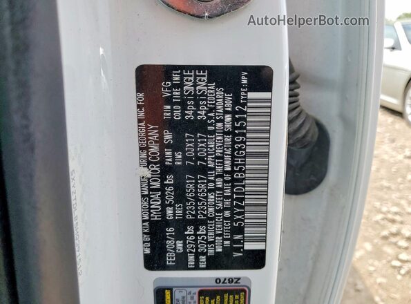 5XYZTDLB5HG391512 2017 HYUNDAI SANTA White 