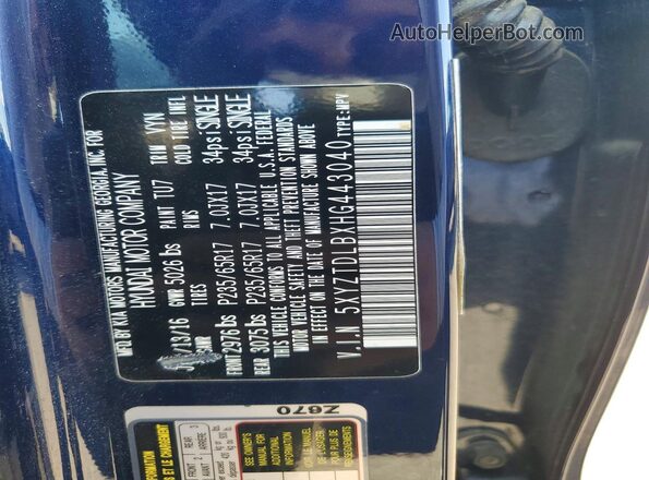 5XYZTDLBXHG443040 2017 HYUNDAI SANTA Blue 
