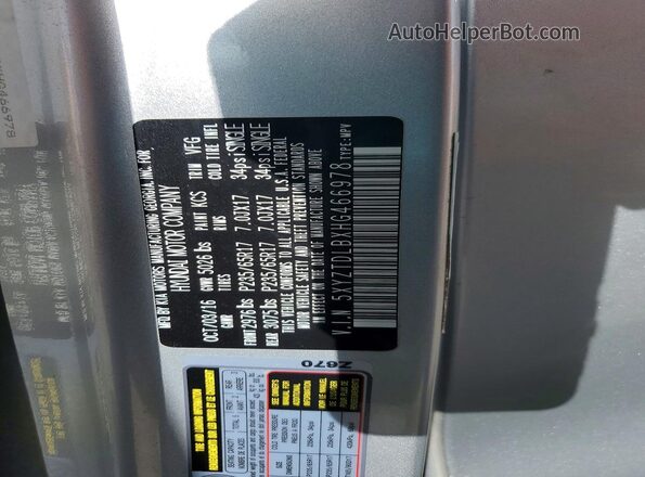 5XYZTDLBXHG466978 2017 HYUNDAI SANTA Silver Вид наклейки з VIN-кодом