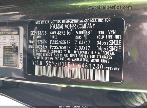5XYZU3LB0HG461280 2017 HYUNDAI SANTA FE SPORT Gray Vista del compartimento del motor