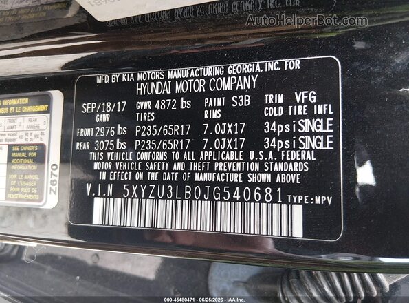 5XYZU3LB0JG540681 2018 HYUNDAI SANTA FE SPORT Black Vista del compartimento del motor