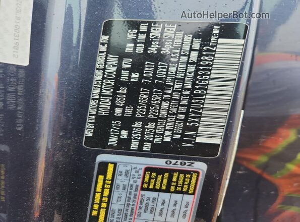 5XYZU3LB1GG319812 2016 HYUNDAI SANTA Blue Панорамний вид салону 360°