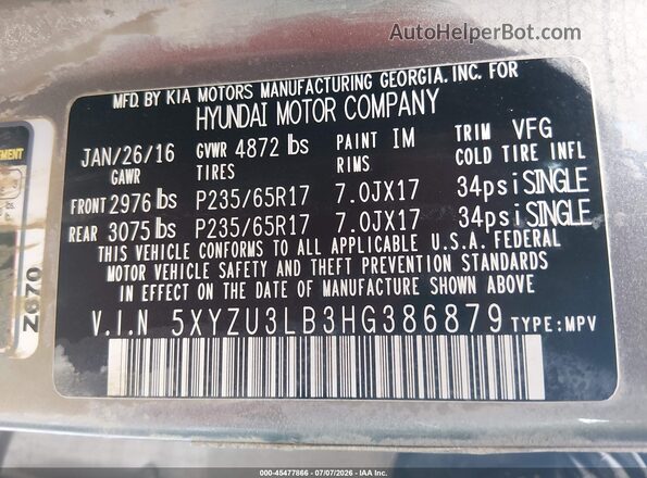 5XYZU3LB3HG386879 2017 HYUNDAI SANTA FE SPORT Gray ძრავის განყოფილების ხედი
