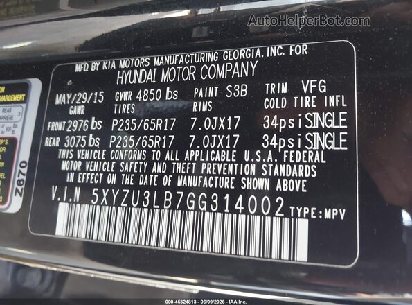 5XYZU3LB7GG314002 2016 HYUNDAI SANTA FE SPORT Black Engine compartment view