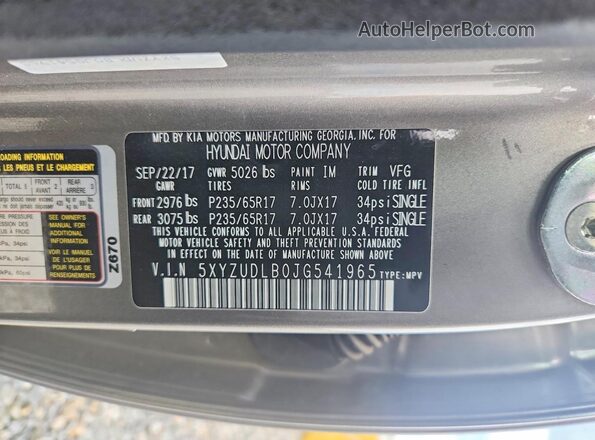 5XYZUDLB0JG541965 2018 HYUNDAI SANTA Silver Սալոնի 360 աստիճան տեսք