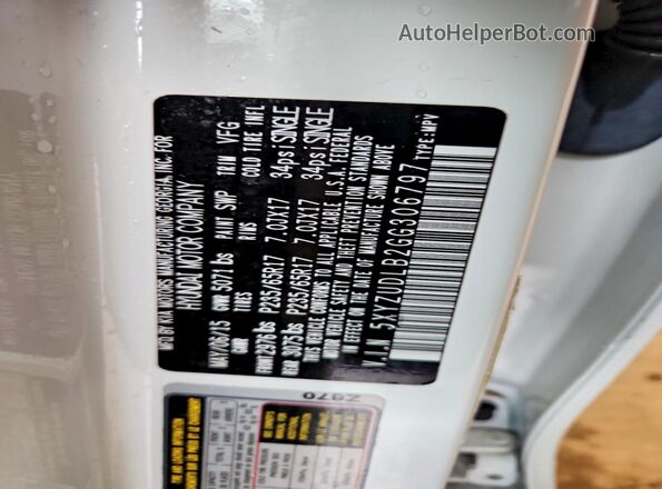 5XYZUDLB2GG306797 2016 HYUNDAI SANTA Белый 