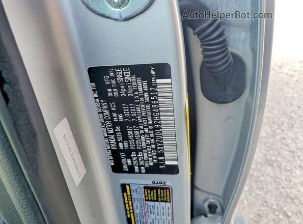 5XYZUDLB2HG486512 2017 HYUNDAI SANTA Silver Vista de la etiqueta del VIN