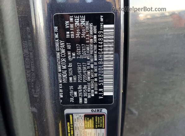 5XYZUDLB4HG444889 2017 HYUNDAI SANTA Charcoal Vista del compartimento del motor