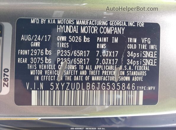 5XYZUDLB6JG535846 2018 HYUNDAI SANTA FE SPORT Silver Vista del compartimento del motor