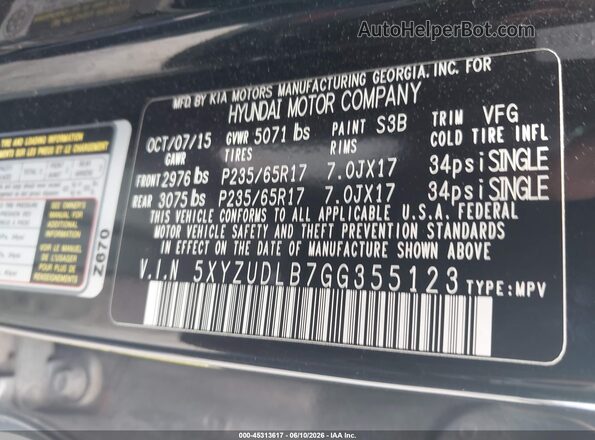 5XYZUDLB7GG355123 2016 HYUNDAI SANTA FE SPORT Black Вид підкапотного простору
