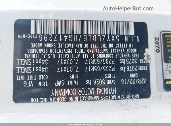 5XYZUDLB7HG417296 2017 HYUNDAI SANTA FE SPORT White Vista del compartimento del motor