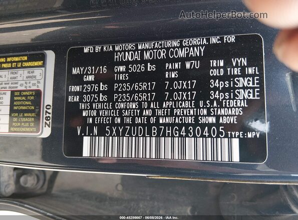 5XYZUDLB7HG430405 2017 HYUNDAI SANTA FE SPORT Blue ძრავის განყოფილების ხედი