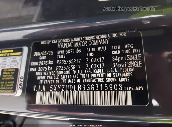 5XYZUDLB9GG315903 2016 HYUNDAI SANTA FE SPORT Navy Շարժիչի բաժամունքի տեսք