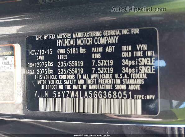 5XYZW4LA5GG368051 2016 HYUNDAI SANTA FE SPORT Gray Vista del compartimento del motor