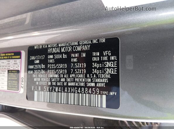 5XYZW4LAXHG488459 2017 HYUNDAI SANTA FE SPORT Gray Vista del compartimento del motor