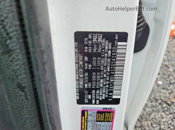 5XYZWDLA1JG541930 2018 HYUNDAI SANTA White 