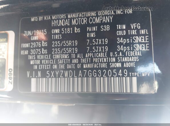 5XYZWDLA7GG320549 2016 HYUNDAI SANTA FE SPORT Black Engine compartment view