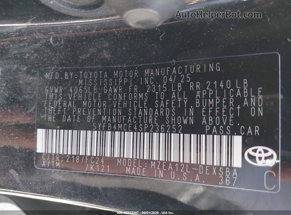 5YFB4MCE4SP236252 2025 TOYOTA COROLLA Черный Вид подкапотного пространства