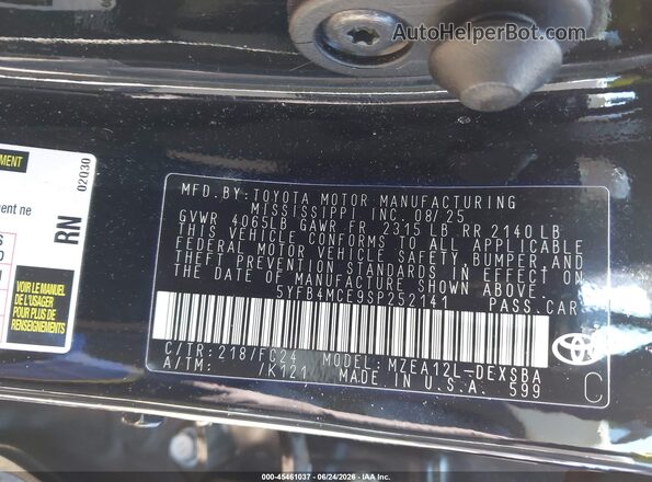 5YFB4MCE9SP252141 2025 TOYOTA COROLLA Black Widok komory silnika